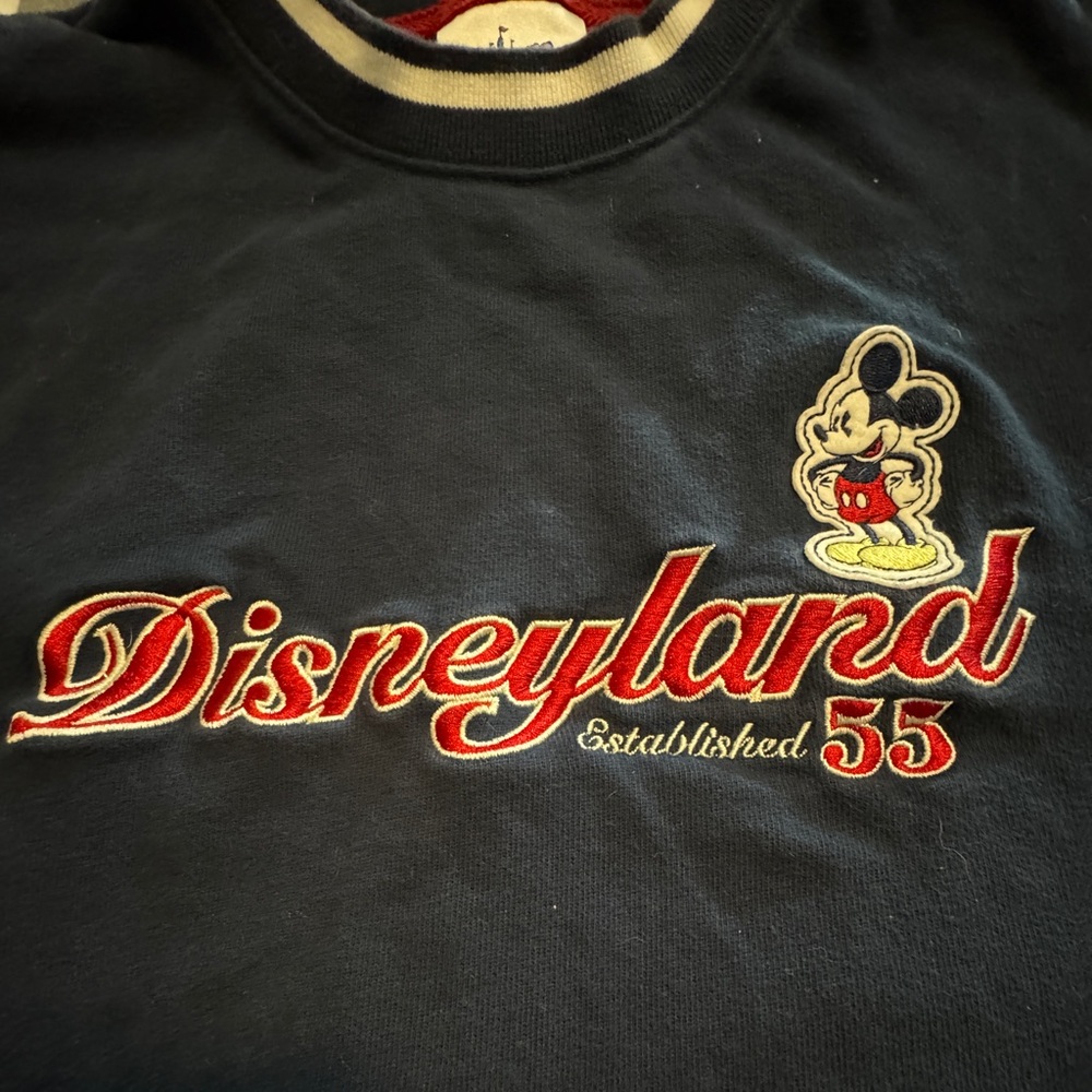 Men gently worn embroidered Disneyland Resort Mickey Mouse long sleeved sweater.